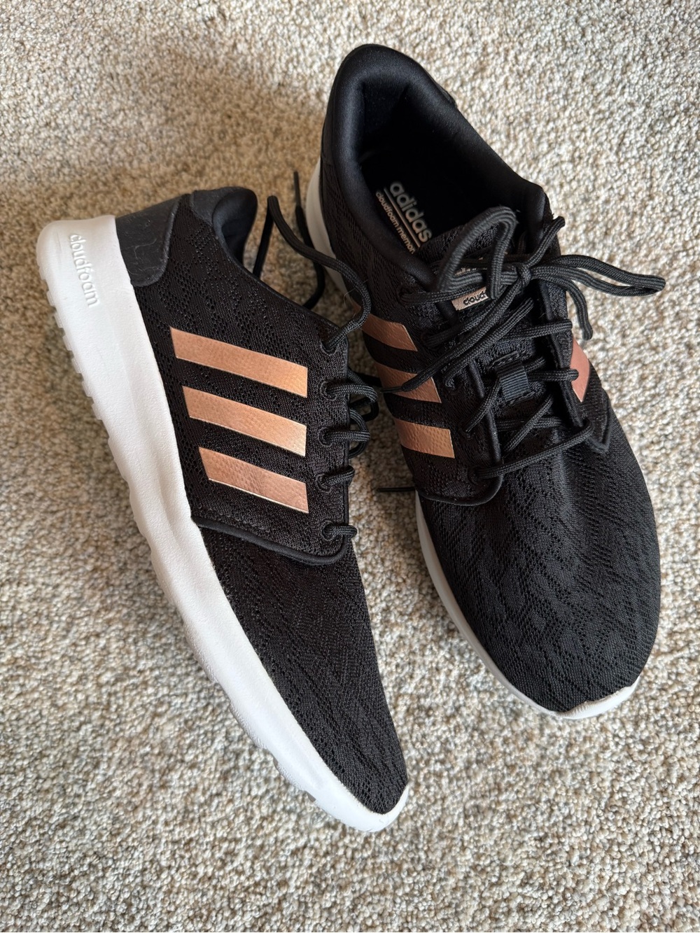 adidas Neo Cloudfoam Memory Footbed Black Lace & Rose Gold Women’s Size US 10